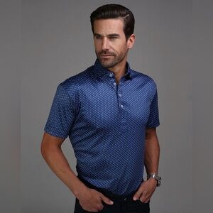 Collars & Co NWT Men's Navy Semi-Spread Polo In Los Cabo’s Blue Star Size Medium